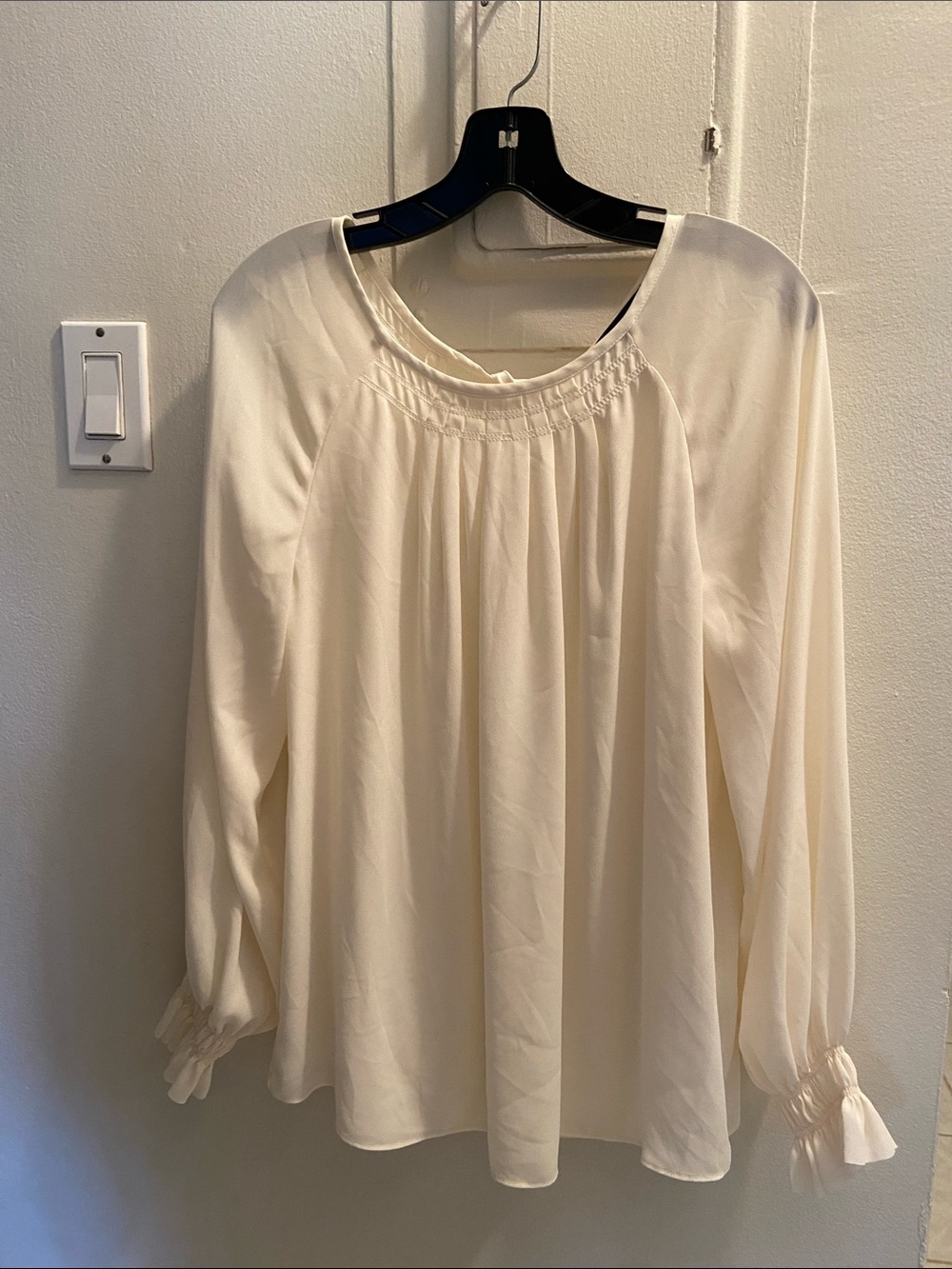 Banana Republic Ivory Smocked Neck Long Sleeve Blouse